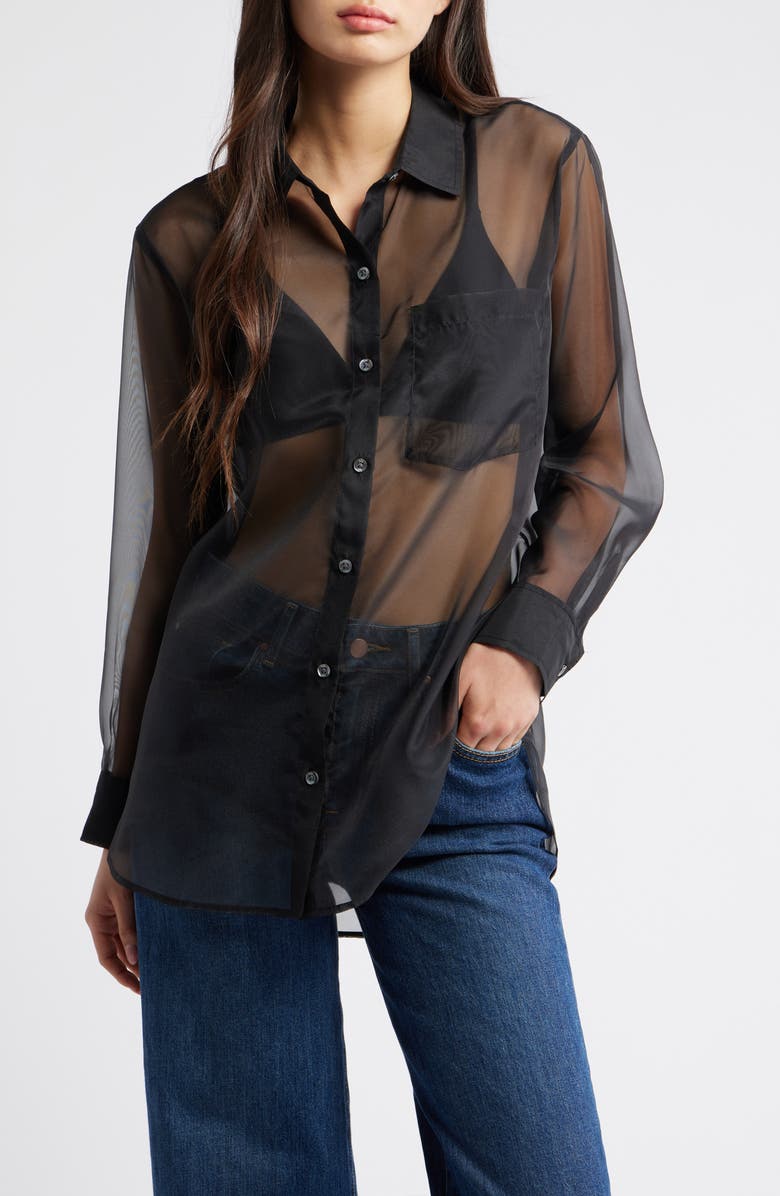 Rails Sofiya Sheer Oversize Button-Up Shirt, Main, color, Black