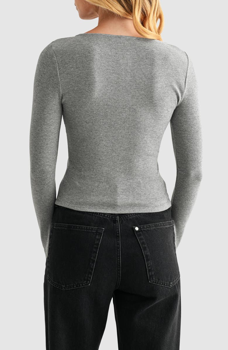 Lush Long Sleeve Button Front Crop Top, Alternate, color, Dark Grey