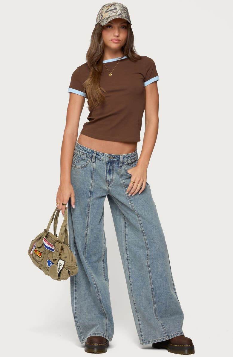 EDIKTED Zeke Stretch Cotton Ringer T-Shirt, Alternate, color, Brown