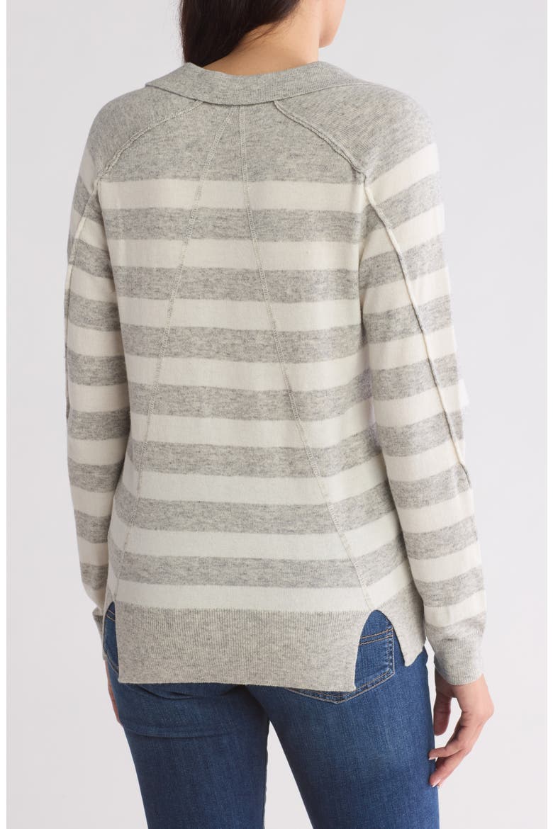 Stripe Polo Sweater, Alternate, color, HEATHER GREY/ IVORY