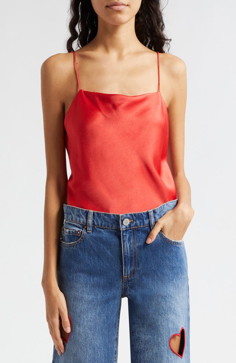 Alice + Olivia Harmony Satin Camisole, Main, color, Bright Poppy