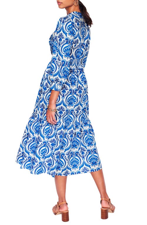 BODEN BODEN ELENA MEDALLION PRINT LONG SLEEVE COTTON MIDI DRESS