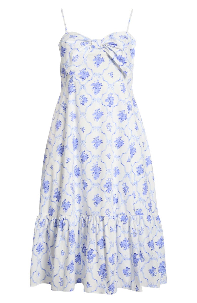 SUGARLIPS Nia Floral Perline Bow Midi Sundress, Alternate, color, White-Blue