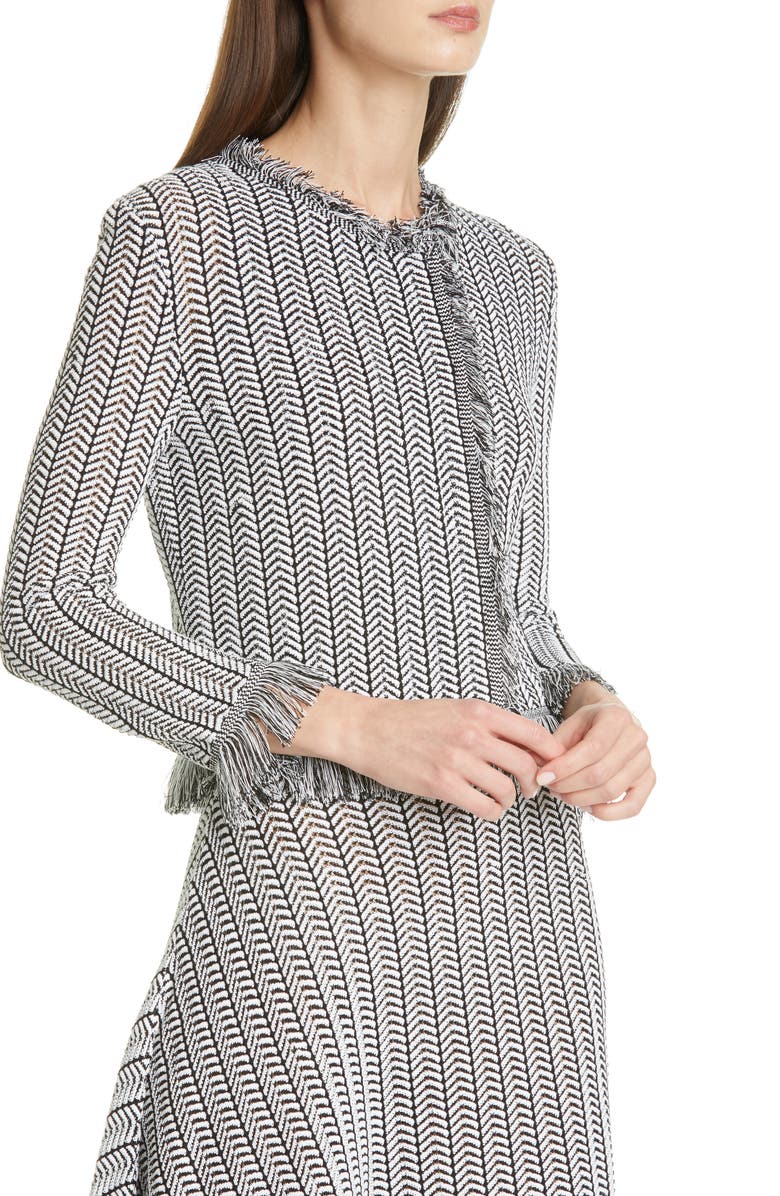 Oscar de la Renta Herringbone Knit Cardigan, Alternate, color, 