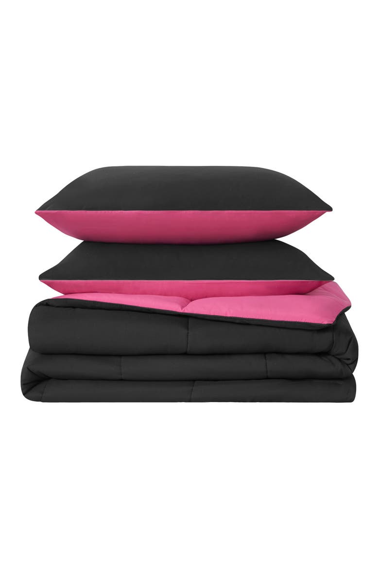 Reversible Box Stitch Comforter & Sham Set, Main, color, BLACK/ HOT PINK