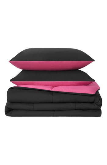 Juicy Couture Reversible Box Stitch Comforter & Sham Set In Black