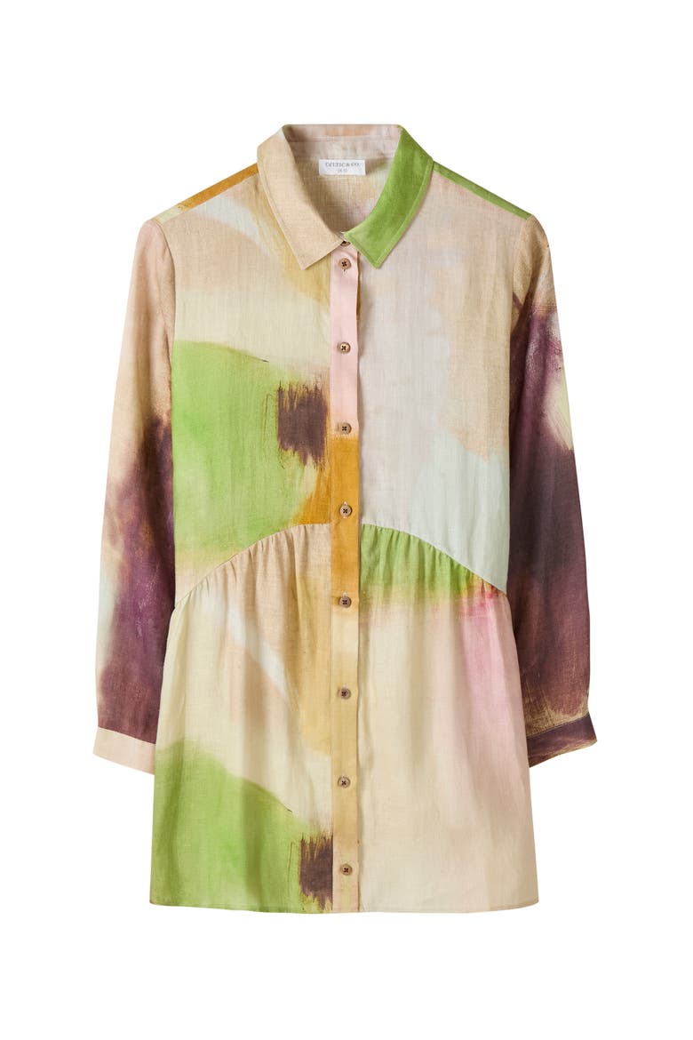 Linen Gathered Waist Tunic, Alternate, color, COLOUR IN SKY
