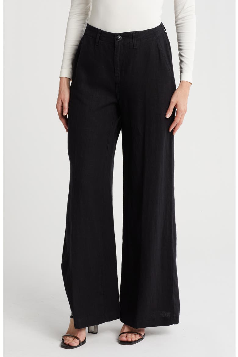 Brie Wide Leg Linen Pants, Main, color, BLACK