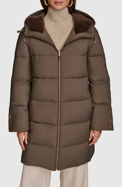 Donna Karan New York Water Resistant Hooded Down Puffer Coat In Brown