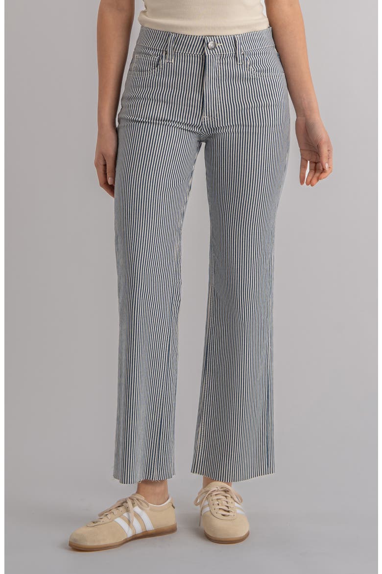 Kelsey Fab Ab Stripe Raw Hem High Waist Ankle Flare Jeans, Main, color, NAVY/ IVORY