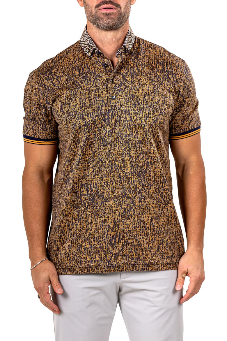 Marthyr Grid Print Contrast Collar Cotton Polo, Main, color, YELLOW