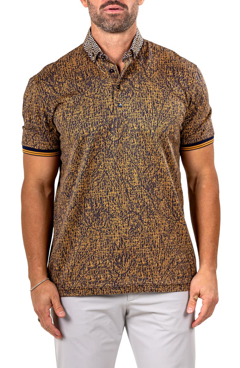 Maceoo Marthyr Grid Print Contrast Collar Cotton Polo, Main, color,
