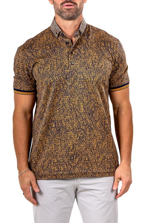 Marthyr Grid Print Contrast Collar Cotton Polo
