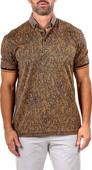 Maceoo Marthyr Grid Print Contrast Collar Cotton Polo