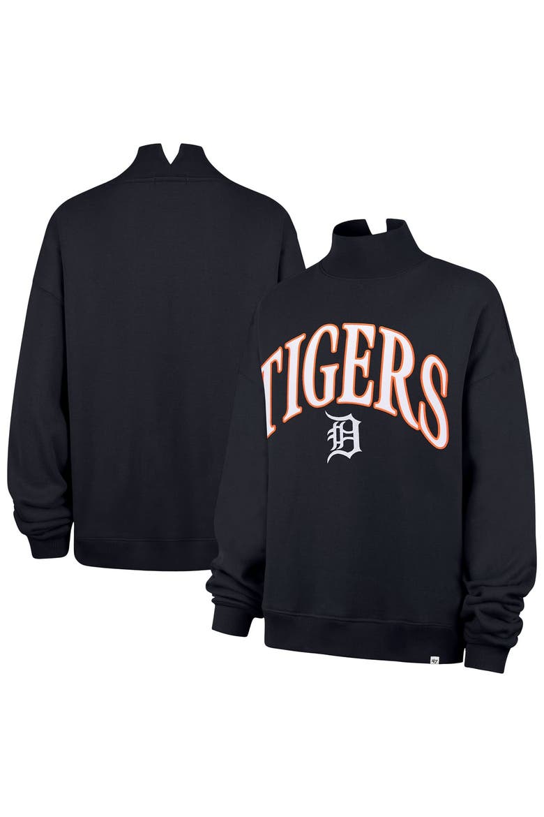 Women's '47 Navy Detroit Tigers Oversized Vantage Mock Neck Sweatshirt, Main, color, Navy