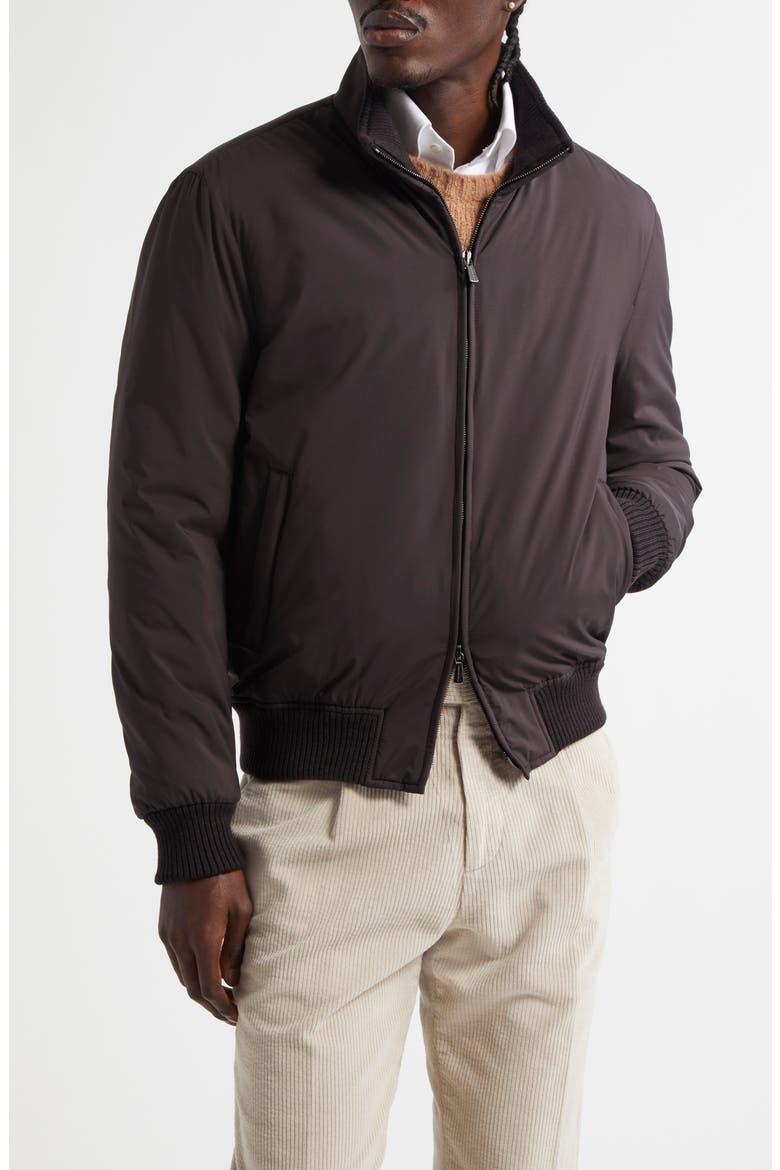 Water Resistant Japanese Nylon Bomber Jacket, Main, color, DARKEST BROWN
