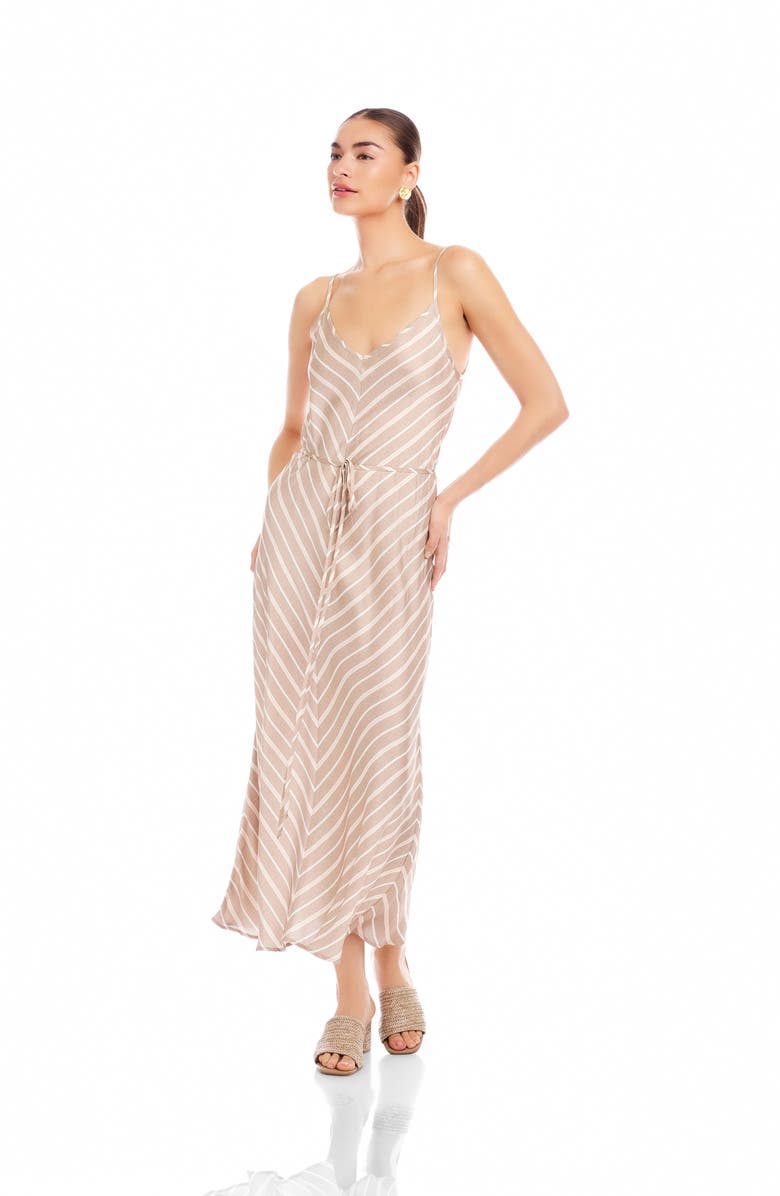 FIFTEEN TWENTY Cami Chevron Stripe Satin Midi Dress, Alternate, color, Khaki