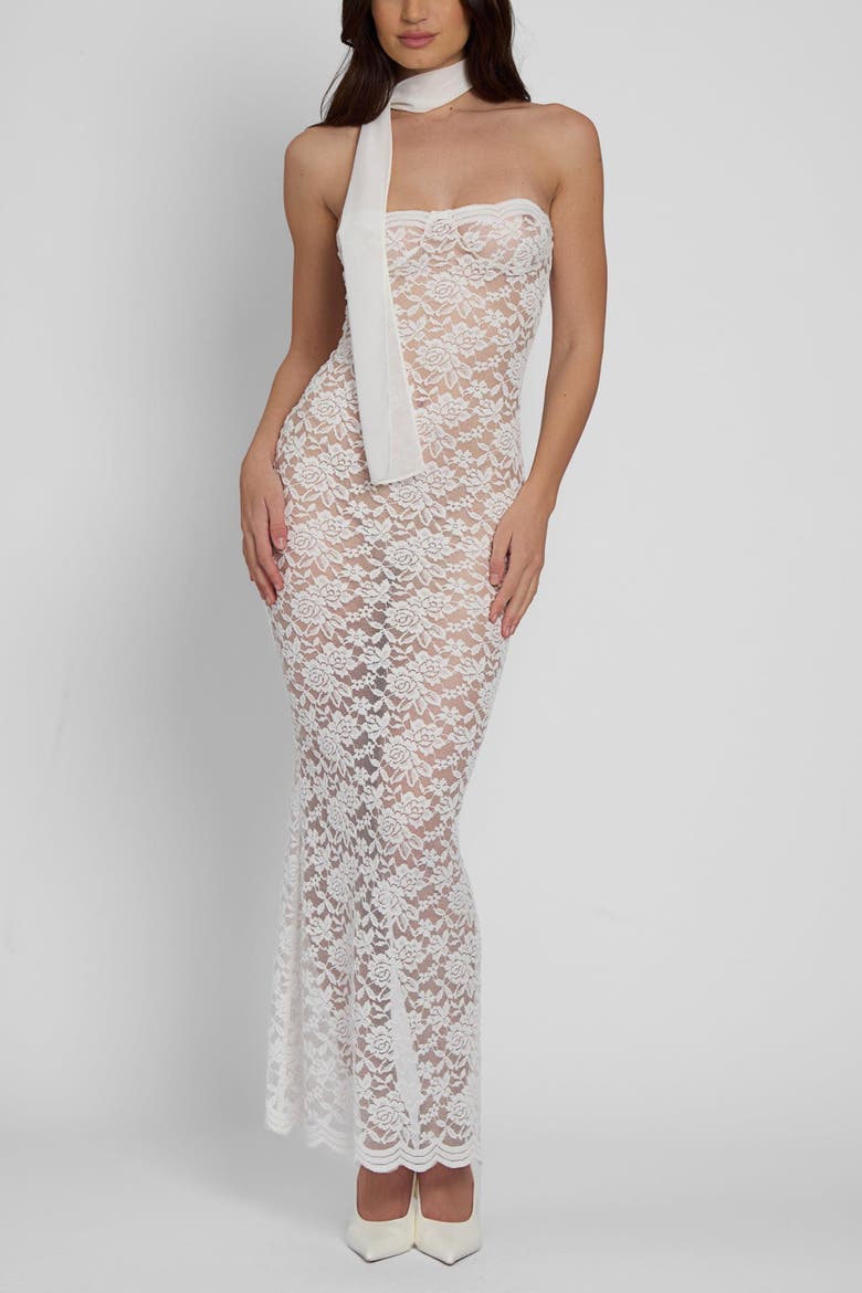 Soleil Scalloped Lace Midi Dress, Main, color, White