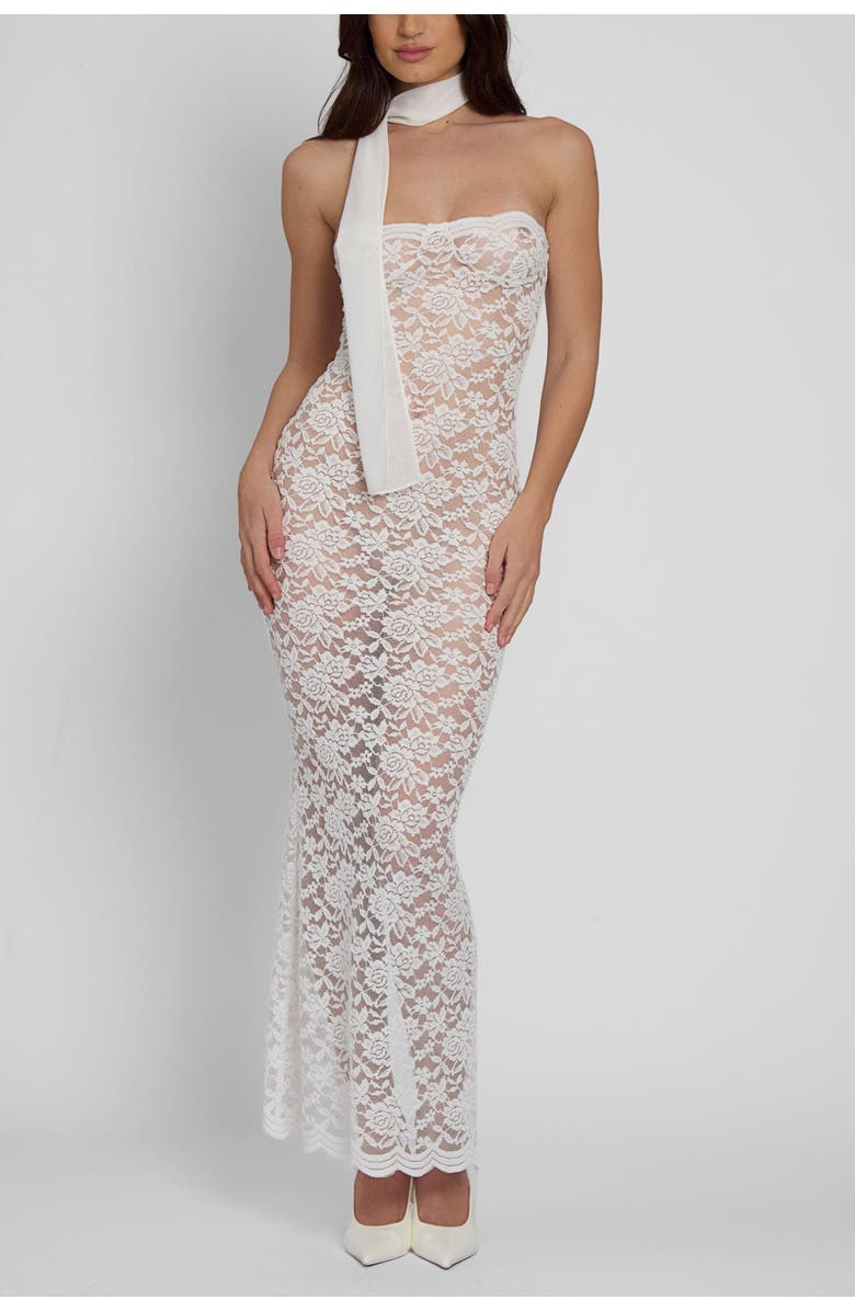 LEAU Soleil Scalloped Lace Midi Dress, Main, color, White