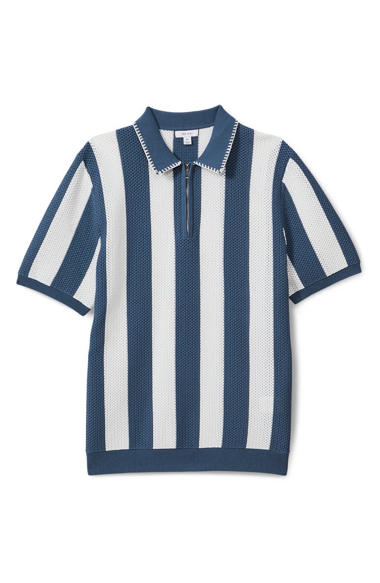 Reiss Paros Half Zip Polo, Alternate, color, Air Force Blue/ Ecru