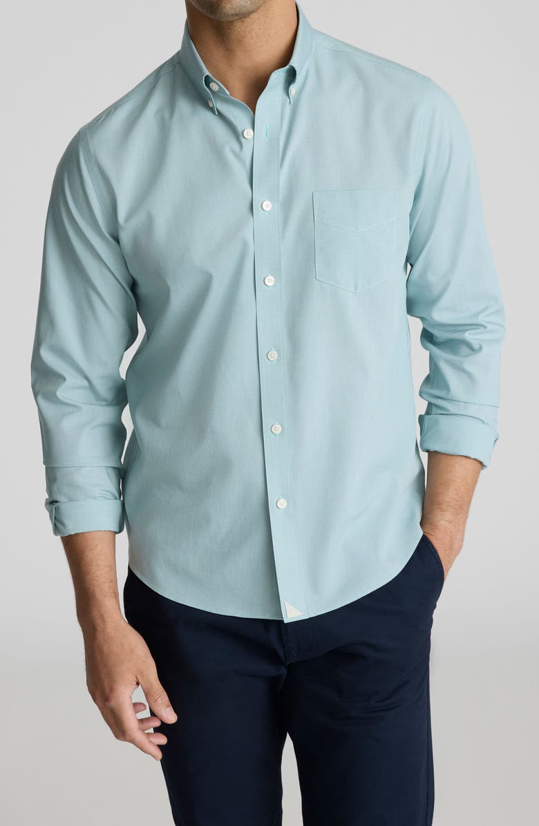 UNTUCKit Cadteto Microcheck Wrinkle Free Cotton Button-Down Shirt, Main, color, Green