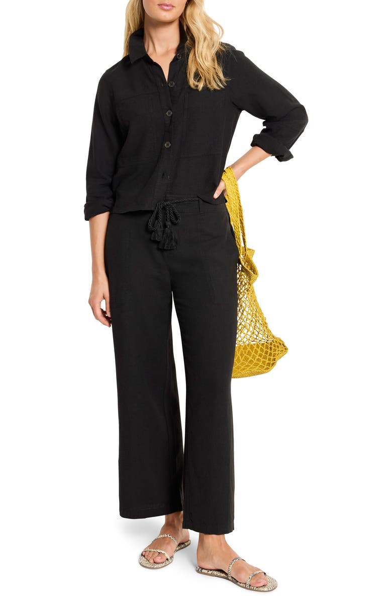 NIC+ZOE Rumba Rope Belt Linen Blend Pants, Alternate, color, Black Onyx