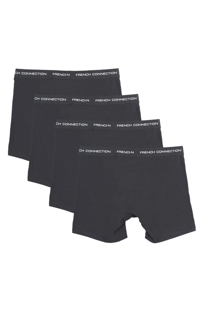 French Connection Classic Organic Cotton Boxer Brief 4-Pack, Alternate, color, Black