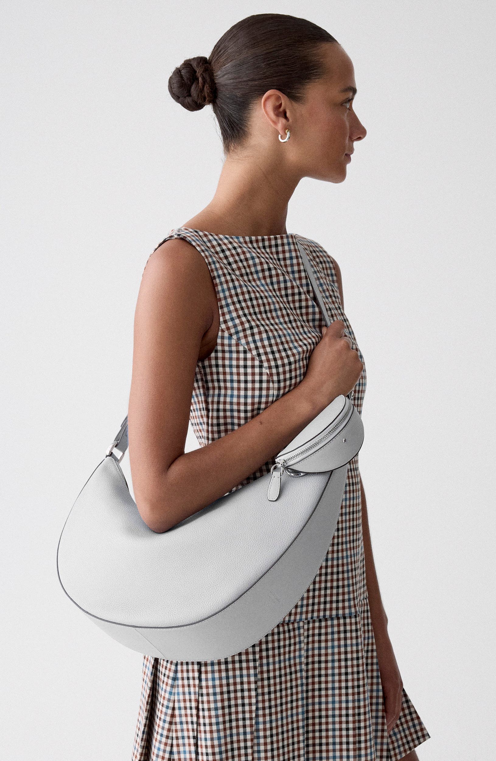 large duo pebbled leather crossbody bag, Alternate, color, QUARRY GREY