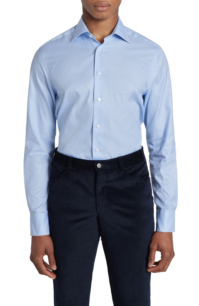 Jack Victor Josiah Giza Houndstooth Cotton Dress Shirt, Main, color, Blue