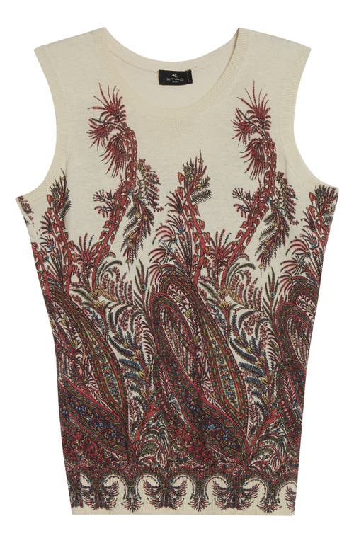Etro , Silk And Cashmere Top With Placed Print, Woman, Multicolour, Size 44 In White