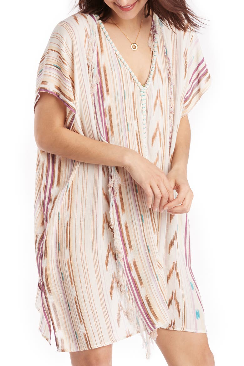 Festival Fringe Caftan, Main, color, BEIGE MULTI