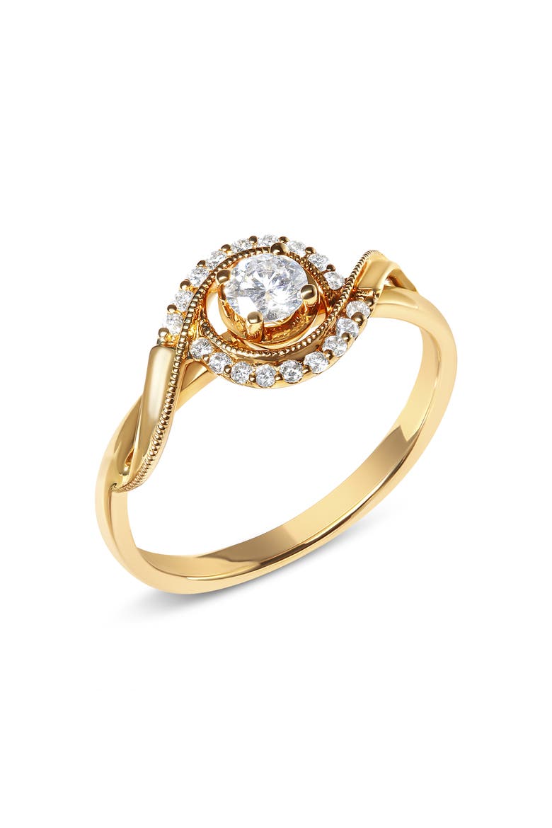 14K Yellow Gold 1/3 Cttw Diamond Solitaire and Halo Swirl Engagement Ring, Alternate, color, Yellow