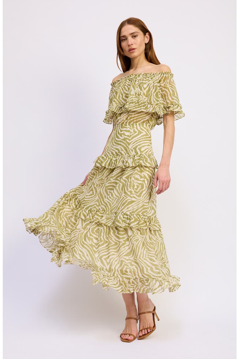 Skylar Off-the-Shoulder Midi Dress, Alternate, color, OFF WHITE CHARTREUSE