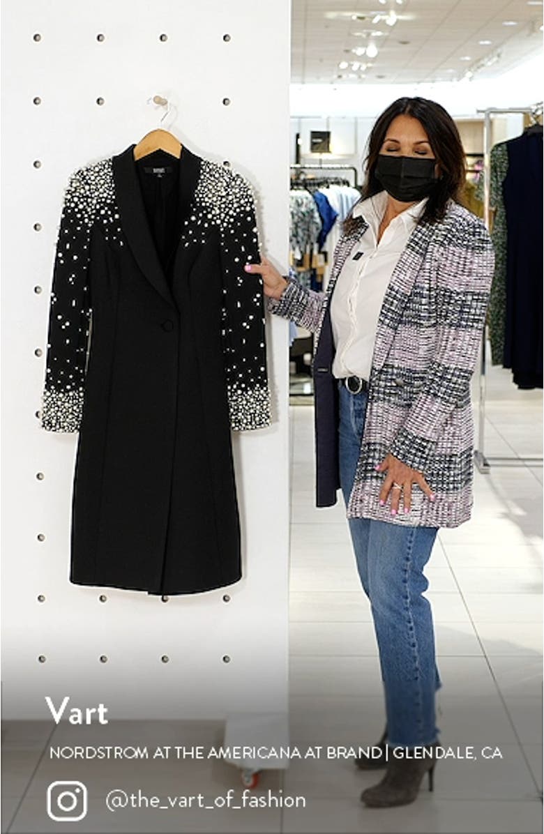 Imitation Pearl Embellished Long Sleeve Cocktail Coatdress, sales video thumbnail