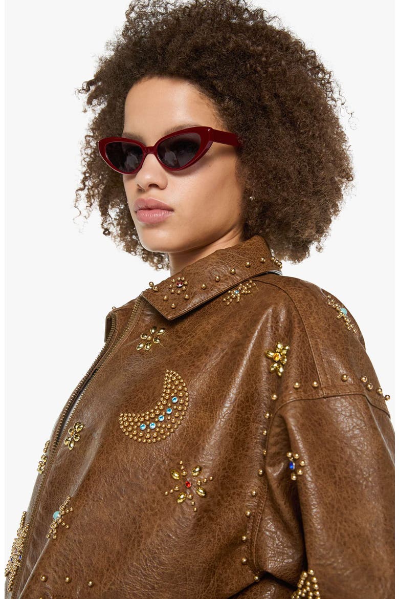 The Zip It Studded Faux Leather Jacket, Alternate, color, BROWN AND CREAM