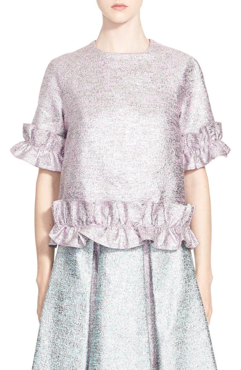 Paskal Flared Frilled Metallic Tweed Top, Main, color, 
