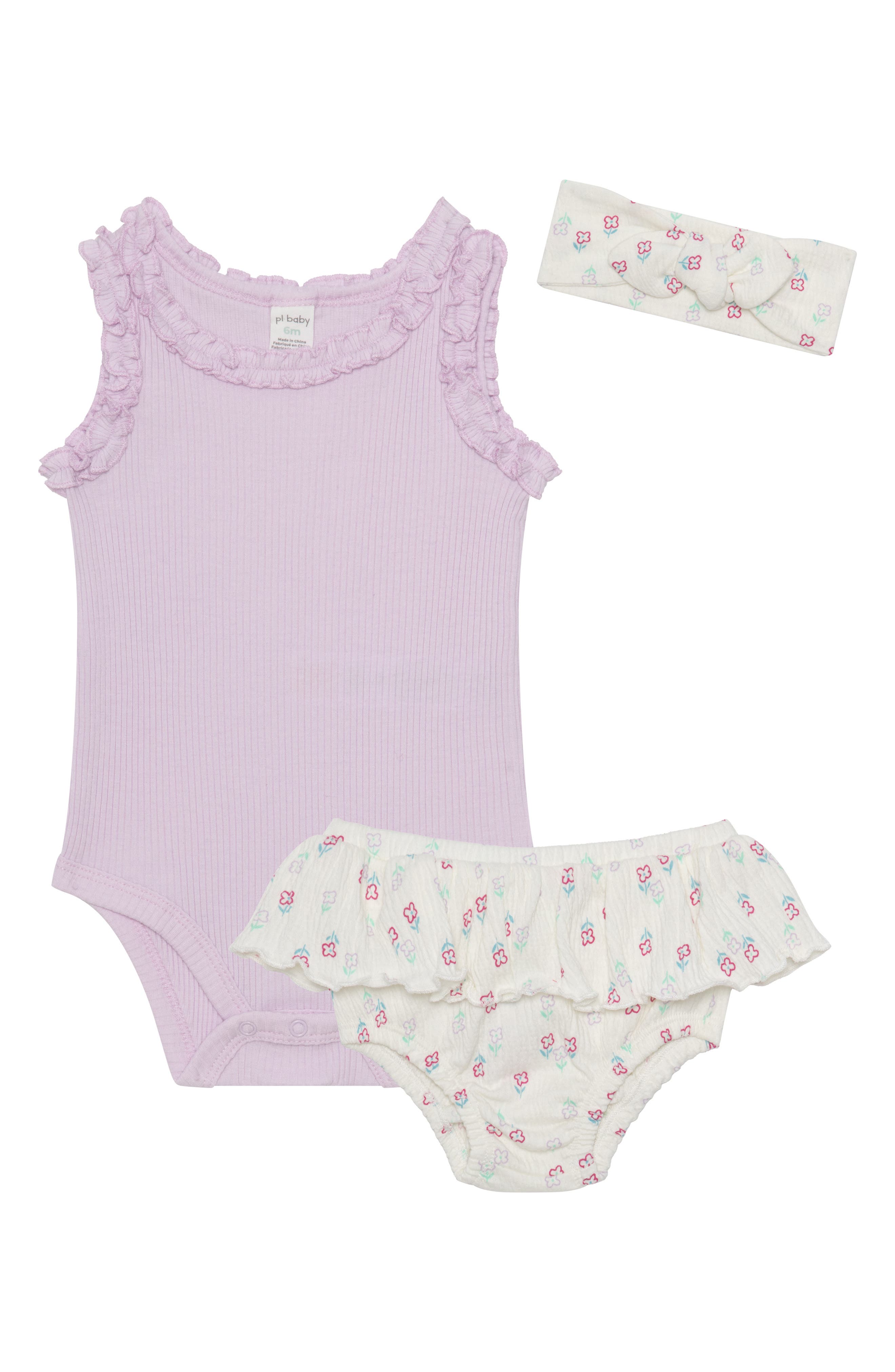 PL Baby by Petit Lem 3-Piece Floral Bodysuit Set