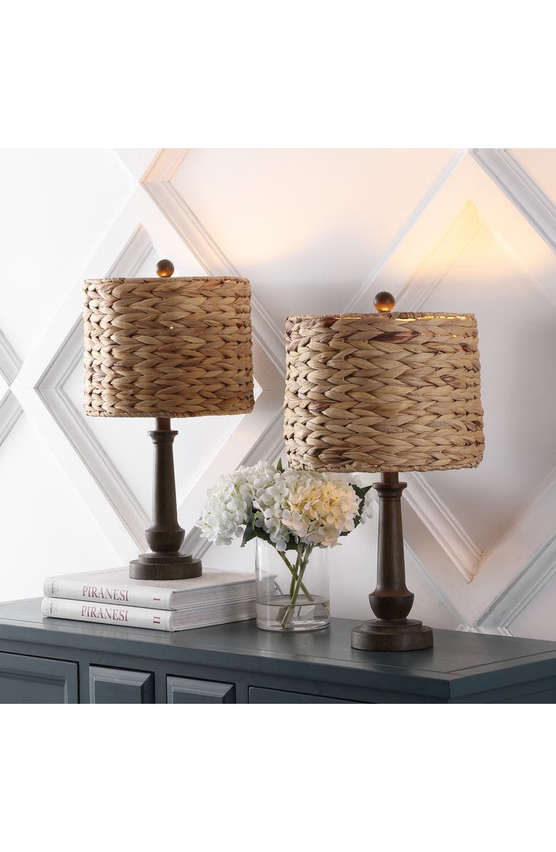 JONATHAN Y Leona 21.25" Rustic Farmhouse Handwoven Water Hyacinth/Resin LED Table Lamp, Brown Wood Finish, Alternate, color, Brown Wood Finish