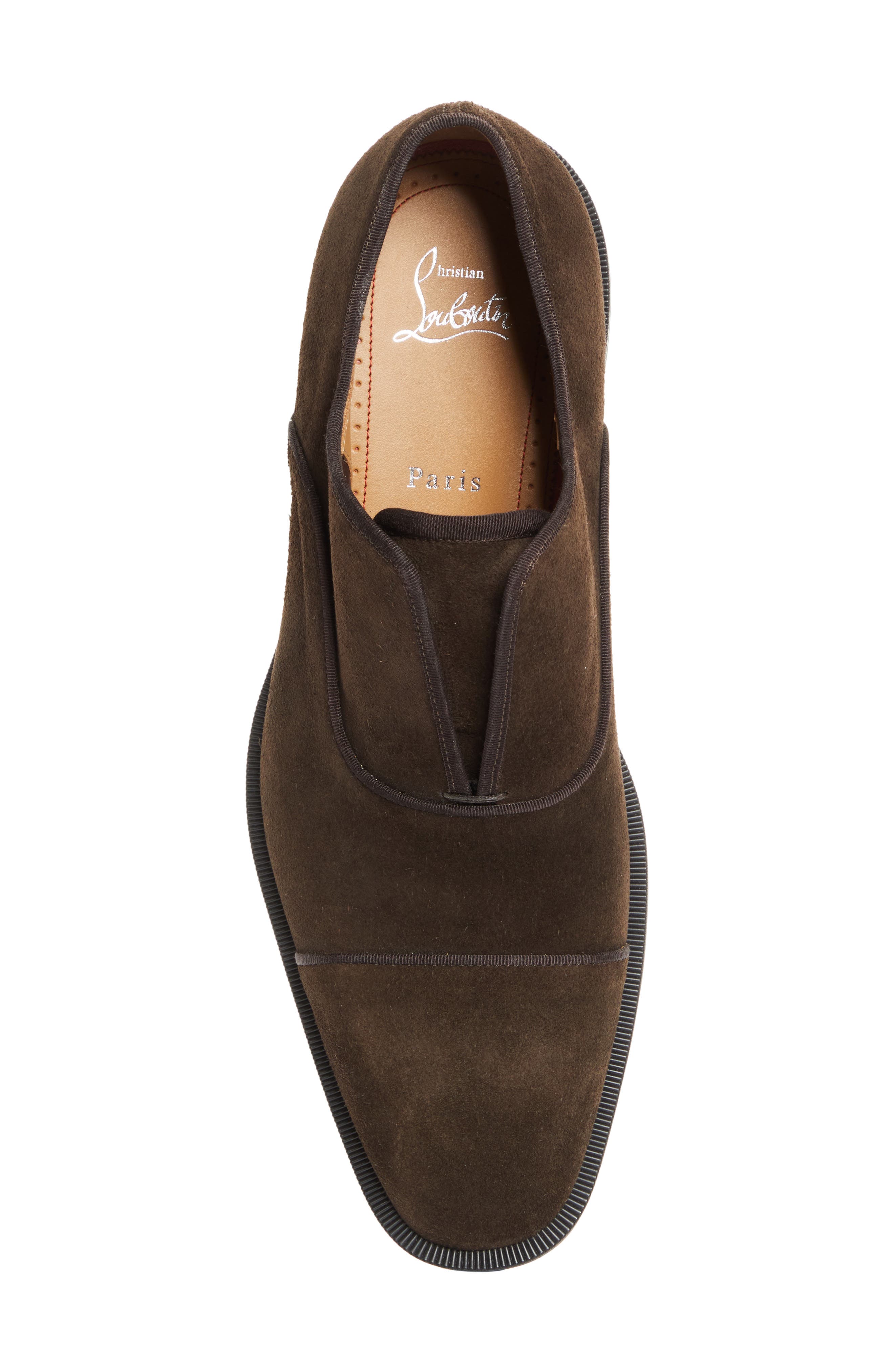 Christian Louboutin Alpha Lion Cap Toe Slip-On, Alternate, color, Cafe