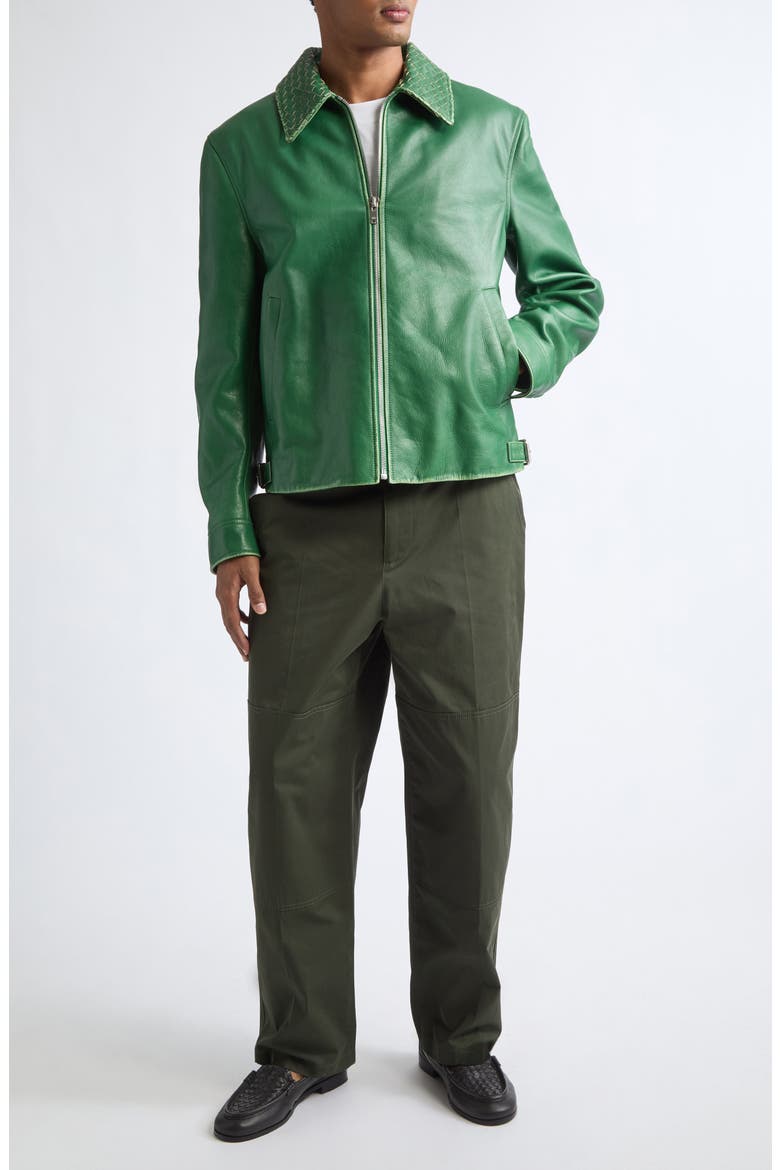 Vintage Effect Intrecciato Collar Leather Jacket, Alternate, color, 3086 MALACHITE