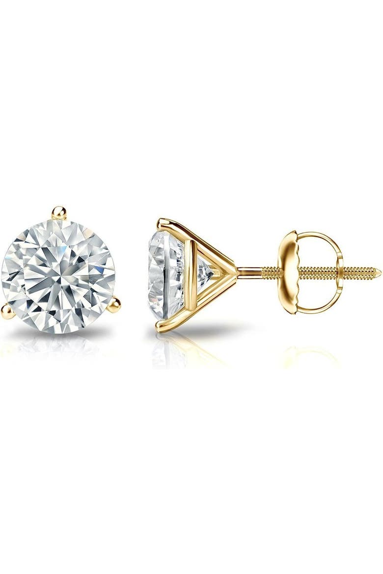 14k Rose Gold Lab-Grown Round Diamond 3-Prong Screw Back Stud Earrings, Main, color, .75 Carat-Rose Gold