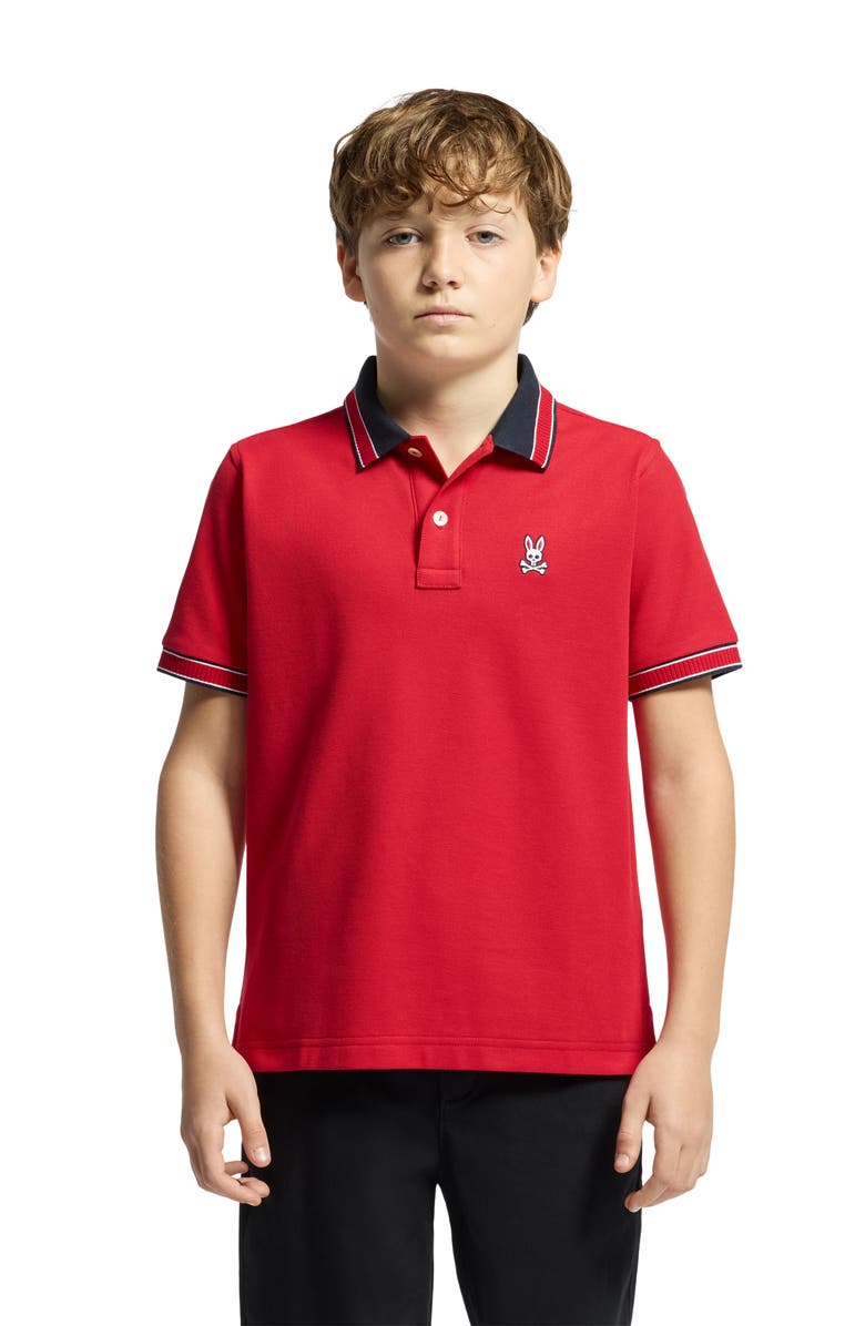 Psycho Bunny Kids' McCoy Piqué Polo, Alternate, color, Brilliant Red 2