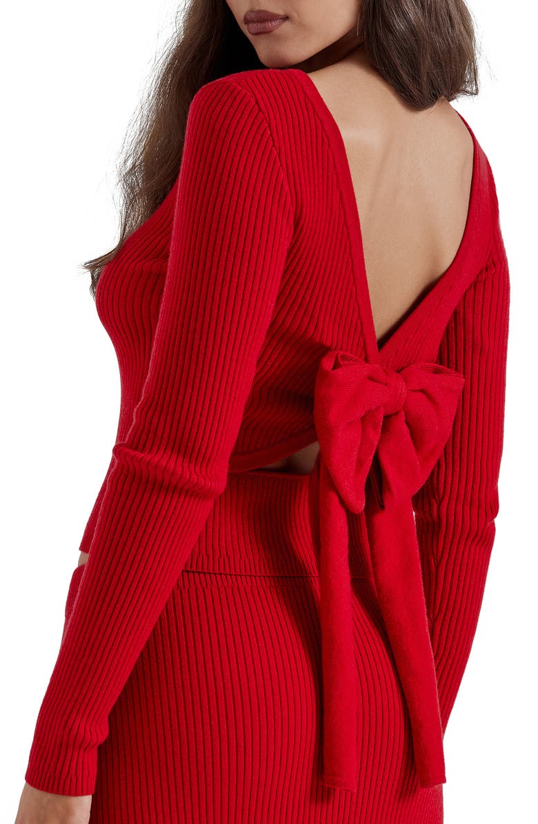 HOUSE OF CB Sula Bow Back Rib Sweater, Alternate, color, Blood Red