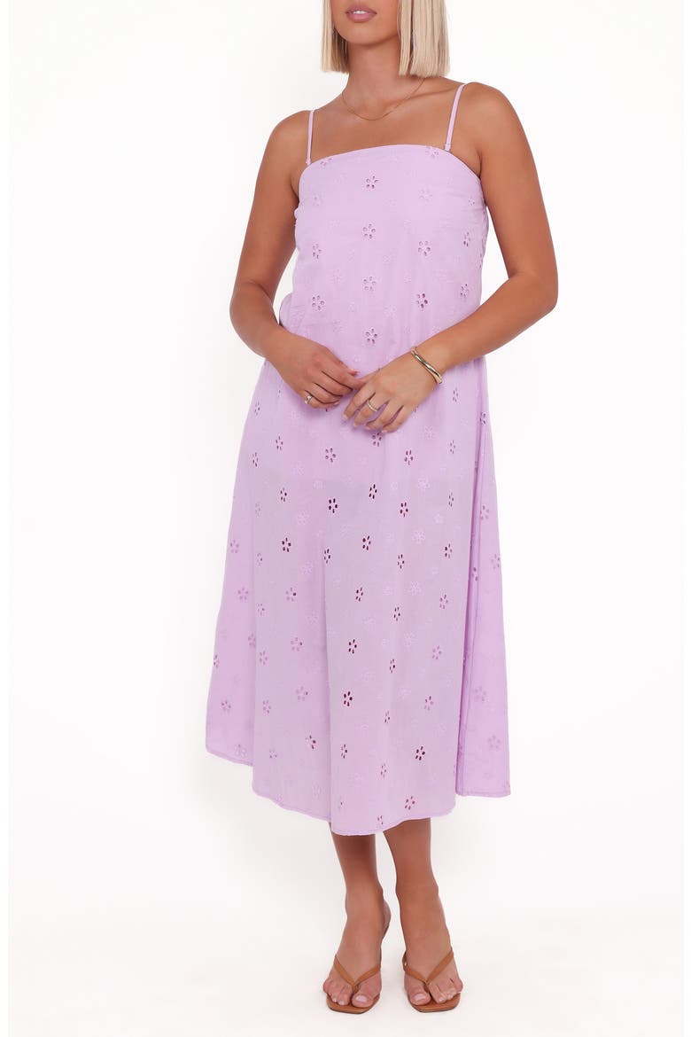 Narcissa Eyelet Sleeveless Midi Dress, Main, color, LILAC