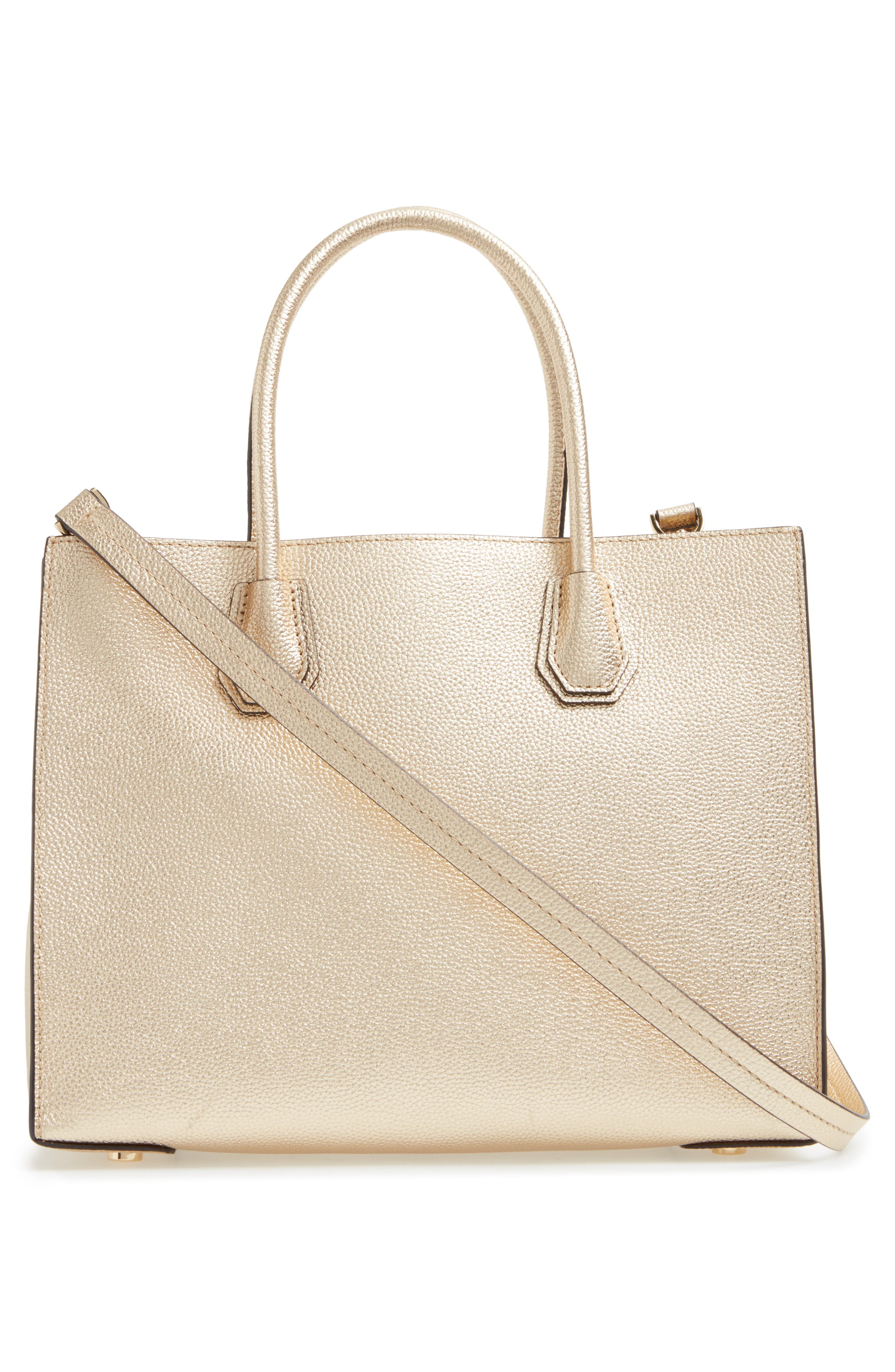 Large Mercer Metallic Leather Tote, Alternate, color, PALE GOLD/ GUNMETAL