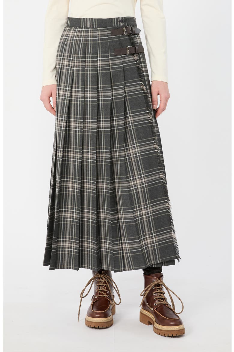 Prisma Plaid Pleated Midi Skirt, Main, color, DARK GREY