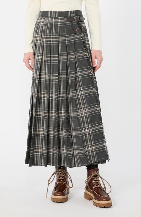 Prisma Plaid Pleated Midi Skirt
