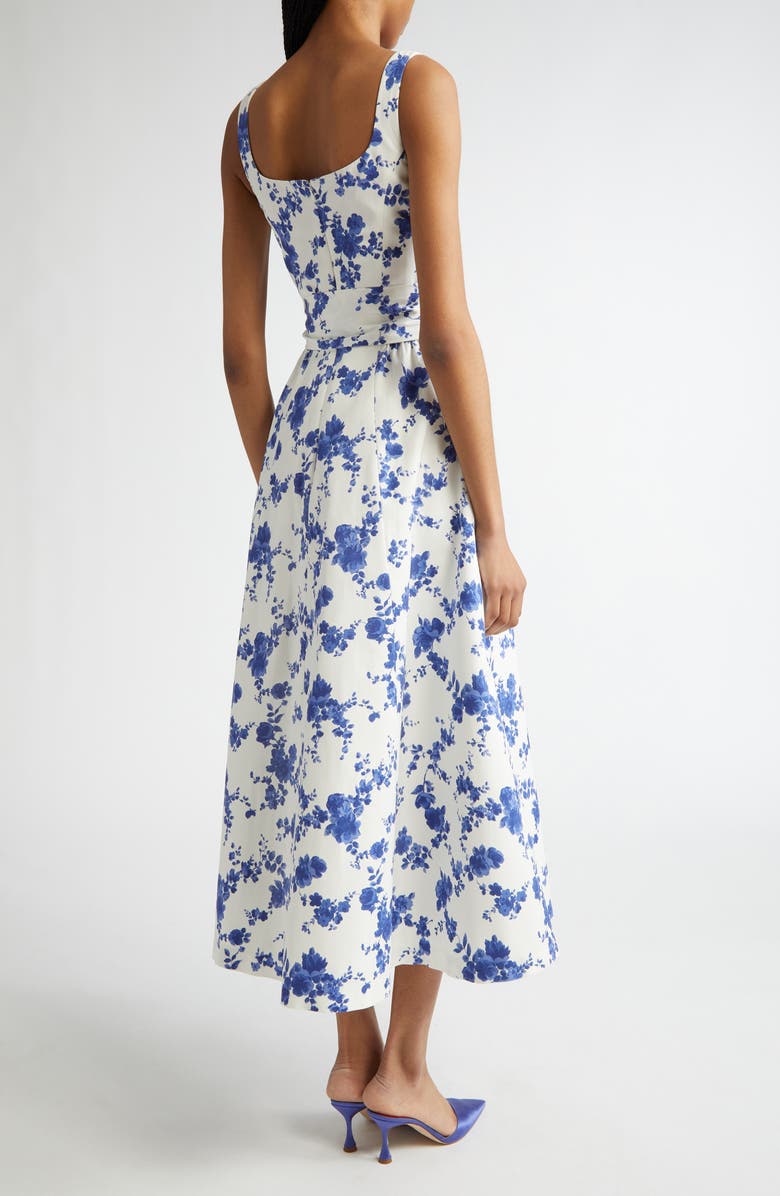 Carolina Herrera Floral Print Belted Faille Midi Dress, Alternate, color, White Multi