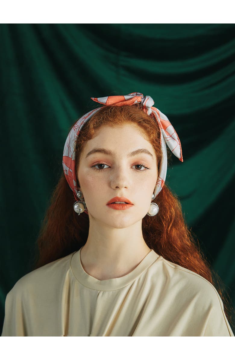 Lost Pattern "Datura" Silk Bandana Scarf, Alternate, color, Silver