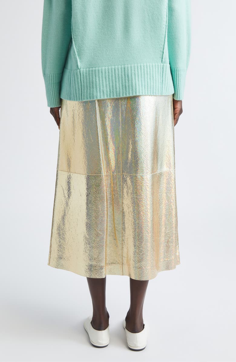 Lafayette 148 New York Metallic Stardust Suede A-Line Midi Skirt, Alternate, color, Halo Yellow Metallic